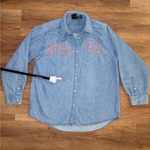 90s Mickey Unlimited Jerry Leigh Denim Shirt Medium Embroidered Disney